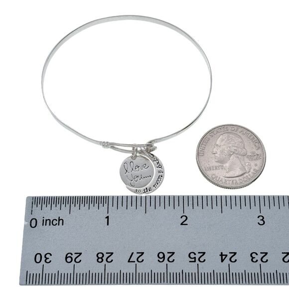 Vintage Sterling Silver 925 "I Love You to the Moon & Back" Charm Bangle 7" - Picture 5 of 6